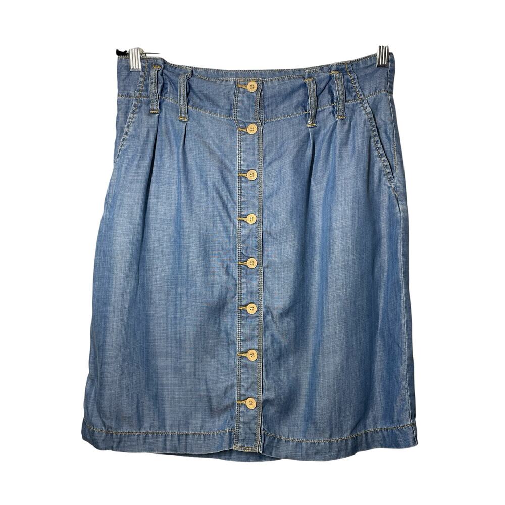 Tommy Bahama Jean Skirt Knee Length Lyocell Tencel Size 6 A-Line Pockets Button